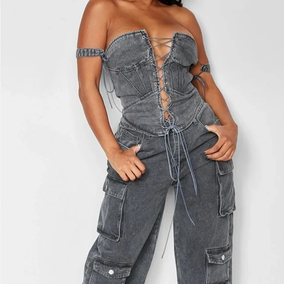 PrettyLittleThing Black Lace-Up Tank Top - Picture 5 of 9